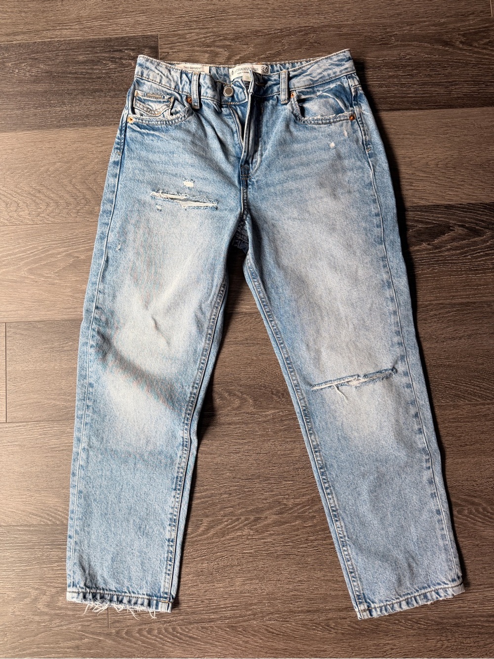 stradivarius Light Blue Straight Leg Distressed Jeans
